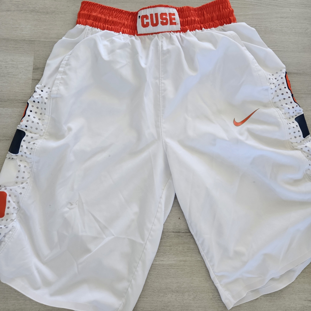 Nike Men’s White & Orange Basketball Shorts - Cuse Waistband